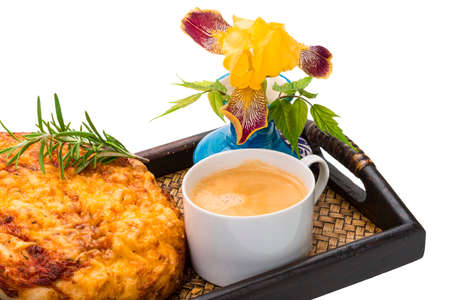 Breakfast with coffee and ciabatta isolatedの写真素材