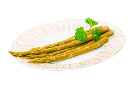 Boiled asparagus with parsleyの写真素材