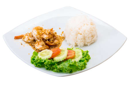 Shrimps with garlic and riceの写真素材