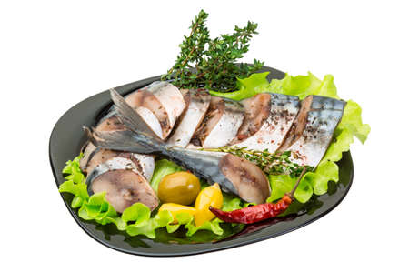 Mackerels with salad and thymeの写真素材