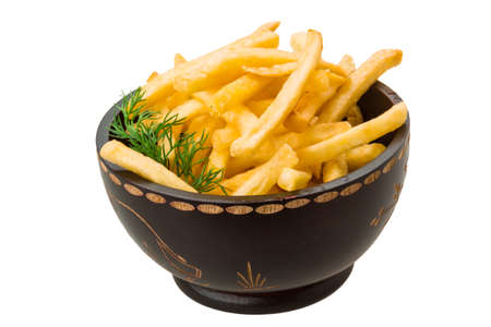 French fries isolated on white background with dill