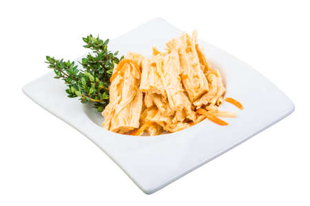 Chinese or korean Yuba (tofu bamboo) on white backgroundの写真素材