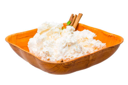 Cottage cheese with cinnamon and sageの写真素材