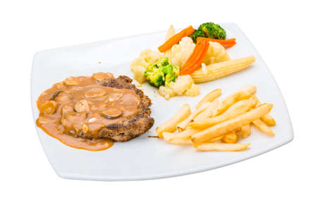 Beef steak with mushroom sauceの写真素材