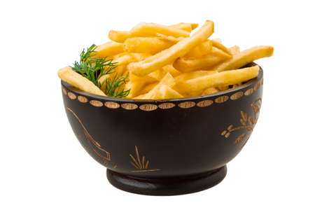 French fries isolated on white background with dill