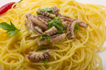 Pasta with octopus and celeryの写真素材