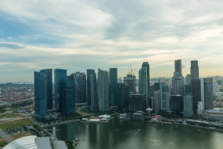 View of Singapore city skyline at sunset