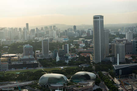 View of Singapore city skyline at sunset