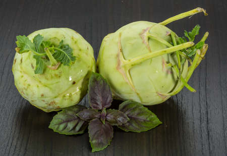 Fresh ripe Kohlrabi on the deskの写真素材