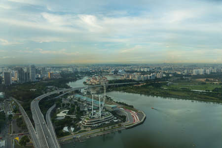 View of Singapore city skyline at sunset