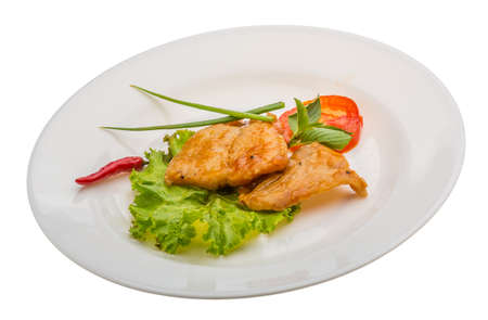 Baracuda steak with sauce and saladの写真素材