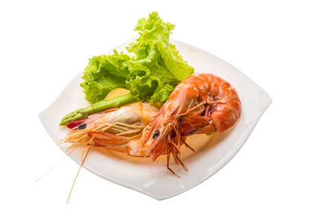 Boiled king prawns with saladの写真素材