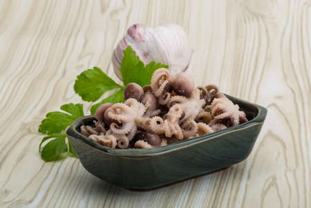 Boiled octopus - mini seafood in the bowlの写真素材