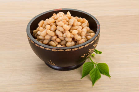 White beans with fresh leafの写真素材