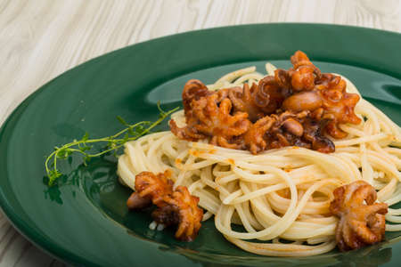 Pasta with octopus - italian spaghetti marinaraの写真素材