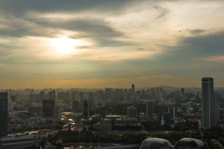 View of Singapore city skyline at sunsetのeditorial素材