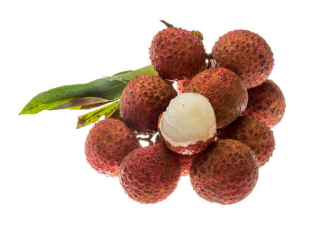 Asian fruit lychee heap isolatedの写真素材