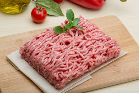Raw Minced meat with herbs and spicesの写真素材