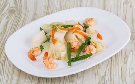 Shrimp salad with beans and iceberg saladの写真素材