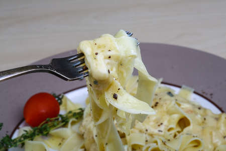Tagliatelle with few kind of cheeses and thyme