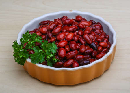 Red Canned beans with fresh green parsleyの写真素材