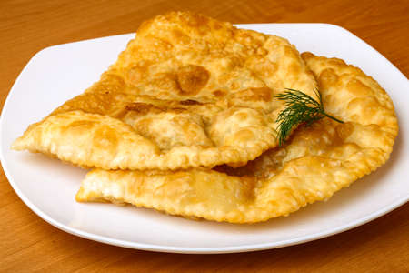 Cheburek - traditional Caucasian dish with meat and herbsの写真素材