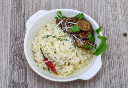 Italian trditional Risotto with eggplant and corianderの写真素材