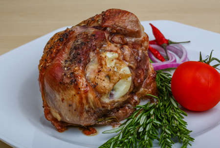 Roasted turkey leg with spices and rosemaryの写真素材