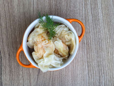 Shrimp wanton with dill leaves - traditional asian cusineの写真素材