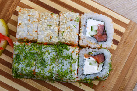 Japan traditional cold fresh tuna and dill rollの写真素材