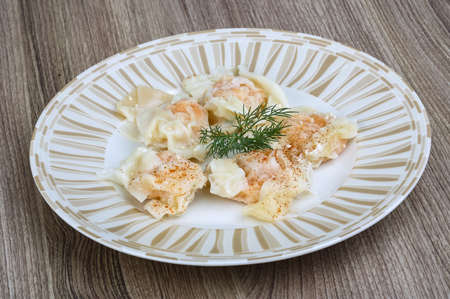 Shrimp wanton with dill leaves - traditional asian cusineの写真素材