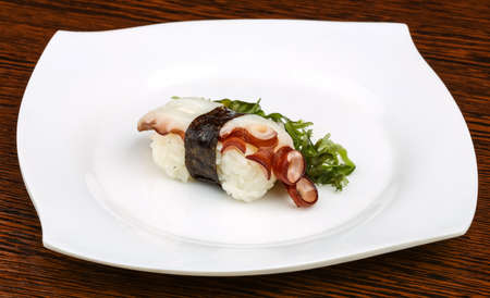 Cold fresh Octopus sushi with nori and noriの写真素材