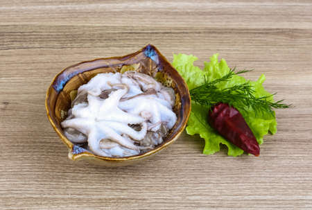 Raw baby octopus in the bowl ready for cookingの写真素材