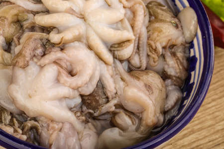 Raw baby octopus in the bowl ready for cooking