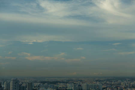 View of Singapore city skyline at sunsetの写真素材