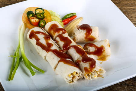 Spring rolls with tamarind sauce and spices