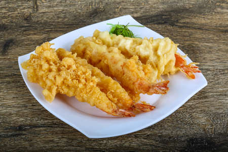 Asian cuisine - Prawn tempura with herbs and spicesの写真素材