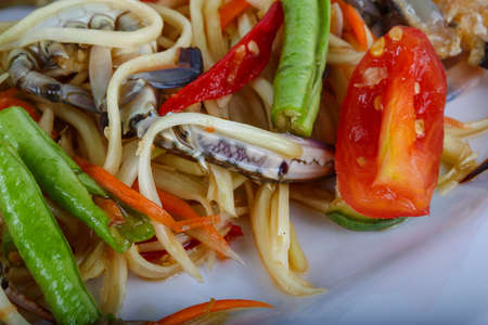 Thai spice crab salad with papayaの写真素材