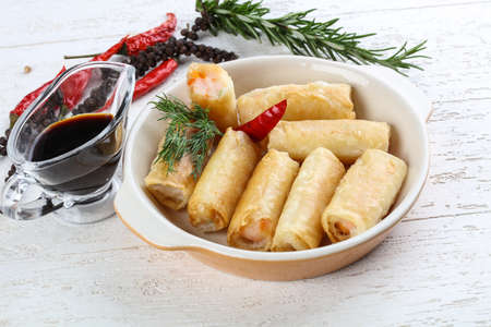 Spring rolls with shrimps and vegetablesの写真素材