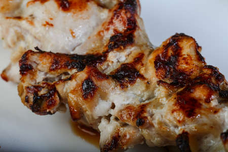 Chicken skewer with potato, herbs and spicesの写真素材