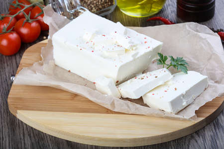 Feta cheese with spices ready for eatの写真素材