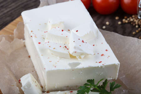 Feta cheese with spices ready for eatの写真素材