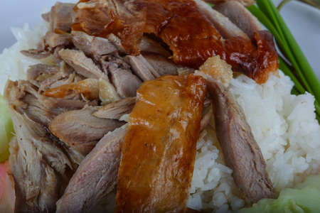 Roasred duck breast with rice and gingerの写真素材