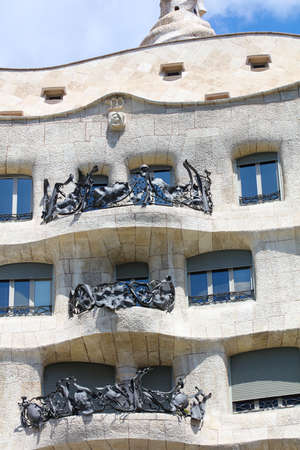 BARCELONA, SPAIN - APRIL 24, 2016: Casa Mila, better known as La Pedrera, an apartment building in Passeig de Gracia, Barcelona city, Spain.のeditorial素材