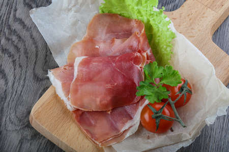 Spanish Jamon with salad and parsleyの写真素材