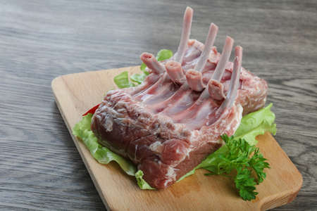 Lamb Frenched Rack 4 rib boneの写真素材
