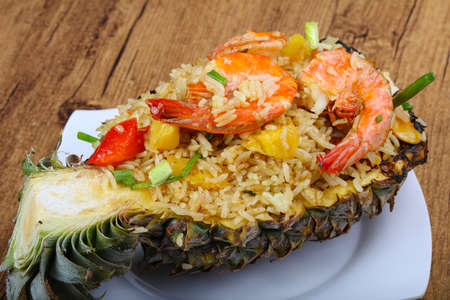 Rice with prawn and spices baked in pineappleの写真素材