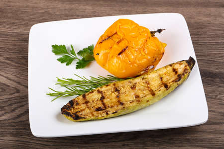 Grilled zucchini with pepper and fresh rosemaryの写真素材
