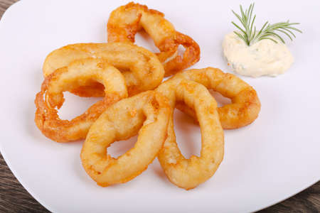 Hot crispy Squid tempura with garlic sauceの写真素材