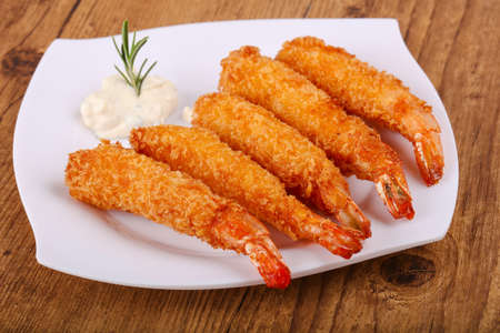 Hot crispy Prawn tempura with garlic sauceの写真素材